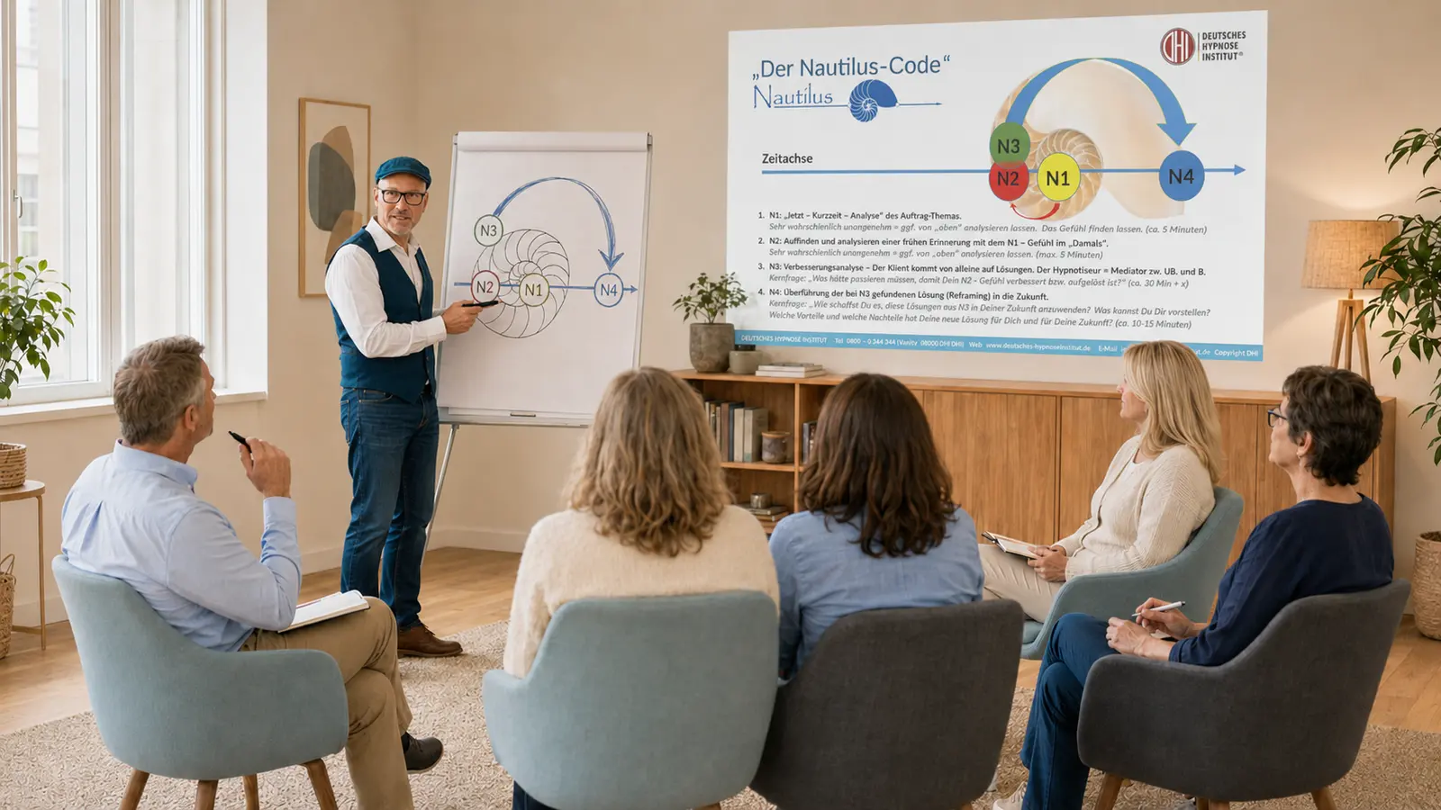 Lars Gutzeit unterrichtet den Nautilus-Code mit Originalfolie und Flipchart